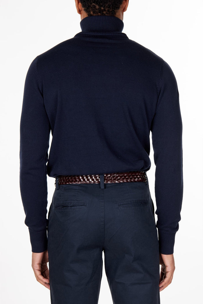 ROLL NECK JUMPER LIGHTWEIGHT STRETCH COTTON, NAVY