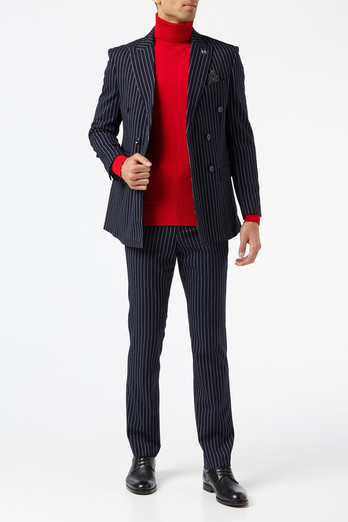 Men's Red Lightweight Stretch Cotton Roll Neck Jumper