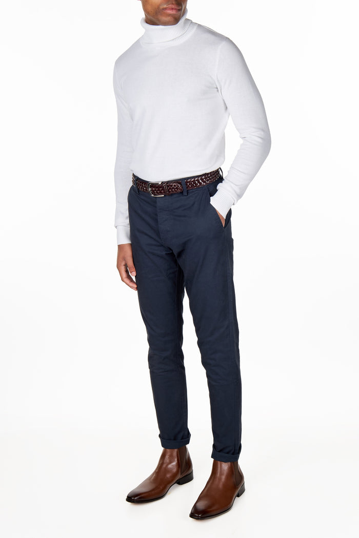 ROLL NECK JUMPER LIGHTWEIGHT STRETCH COTTON, WHITE