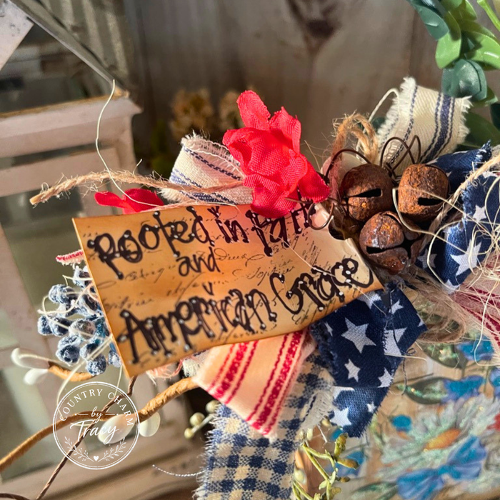 Rooted in Faith and American Grace - 5x5 Americana Floral Block Decor