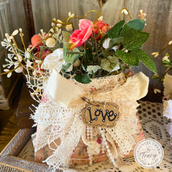 Roses and Lace Floral Smashed Can Decor Hanger