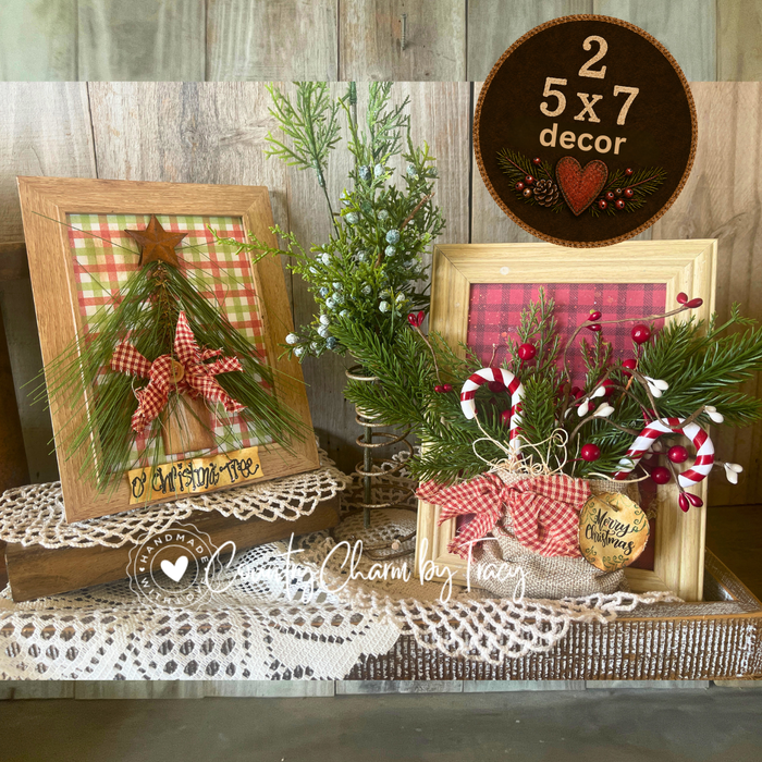 Rustic Country Christmas Decor Frames - Dimensional Handcrafted - Set of 2
