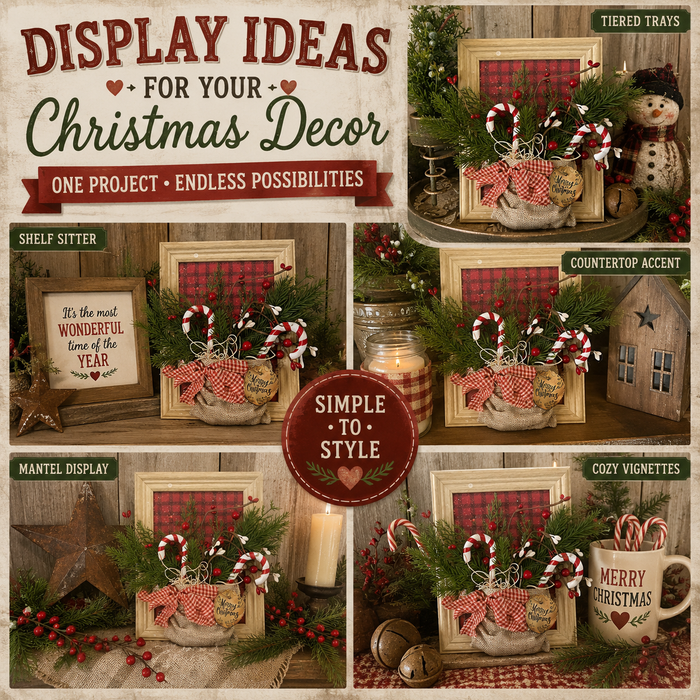 Rustic Country Christmas Decor Frames - Dimensional Handcrafted - Set of 2