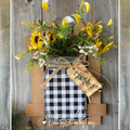 Rustic Sunflower Mason Jar Picket Fence Hanger