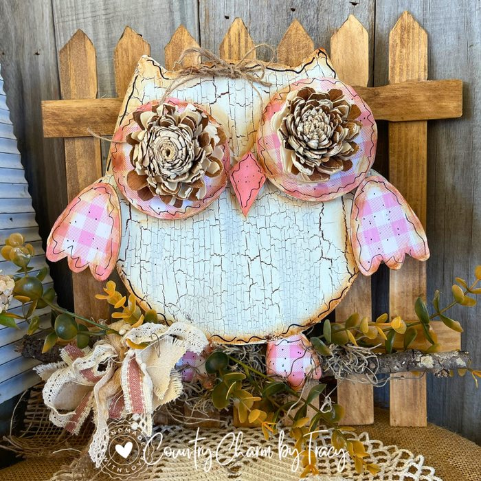 Rustic Wooden Owl Picket Shelf Leaner