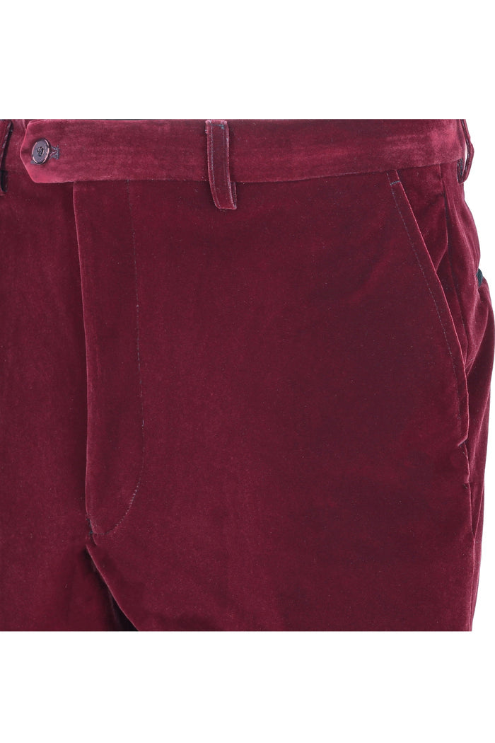 SAM - Mens Dinner Party Burgundy Soft Velvet Trousers