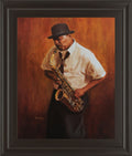 Sax Player - Framed Print Wall Art - Dark Brown