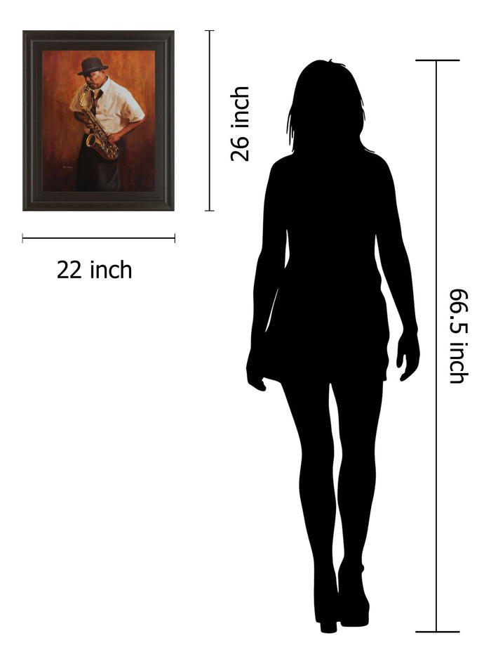 Sax Player - Framed Print Wall Art - Dark Brown