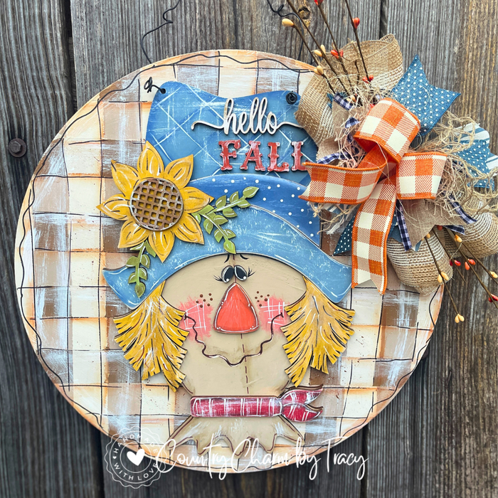 Scarecrow Door Hanger - 18 Inch Rustic Farmhouse Fall Decor Hand-Painted