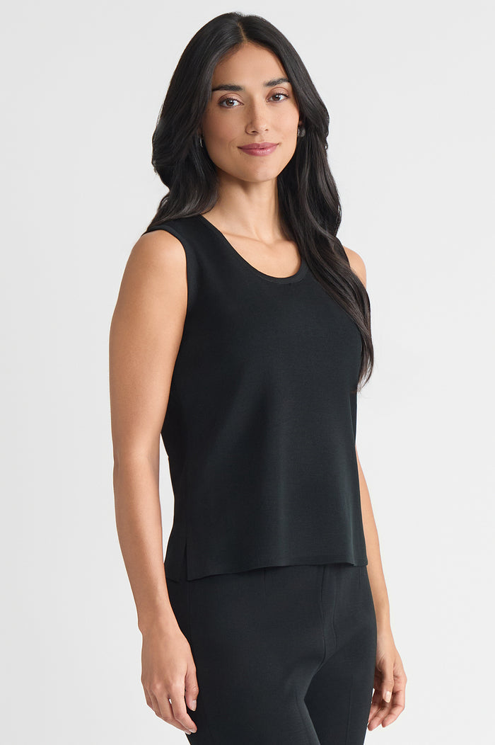Scoop Neck Knit Tank, Black, Black | Ming Wang