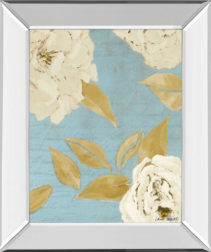 Scripted Poetic Peonies I By Lanie Loreth - Mirror Framed Print Wall Art - Light Blue