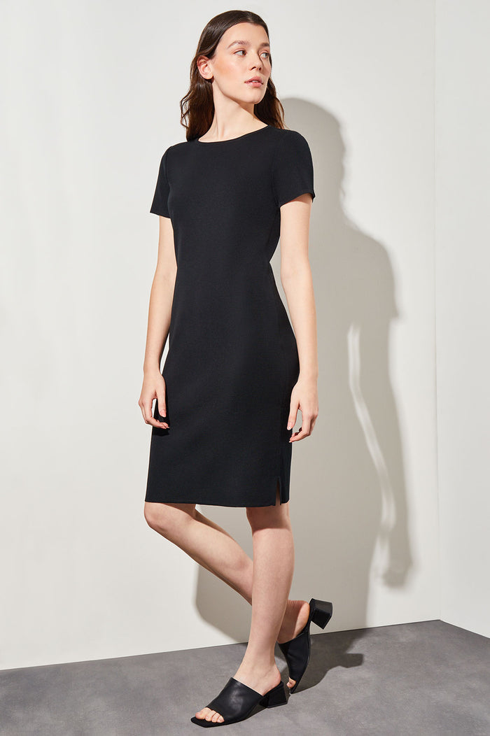 Short Sleeve Knit Dress, Black | Ming Wang
