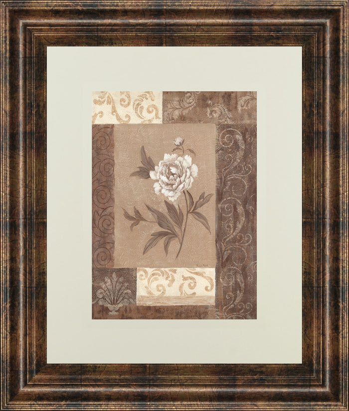 Single Peony By Vivian Flasch - Framed Print Wall Art - Light Brown