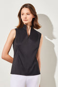 Sleeveless Zip-Up Stretch Cotton Shirt, Black | Ming Wang