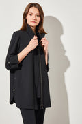 Snap Detail Zip-Up Deco Crepe Jacket, Black | Ming Wang