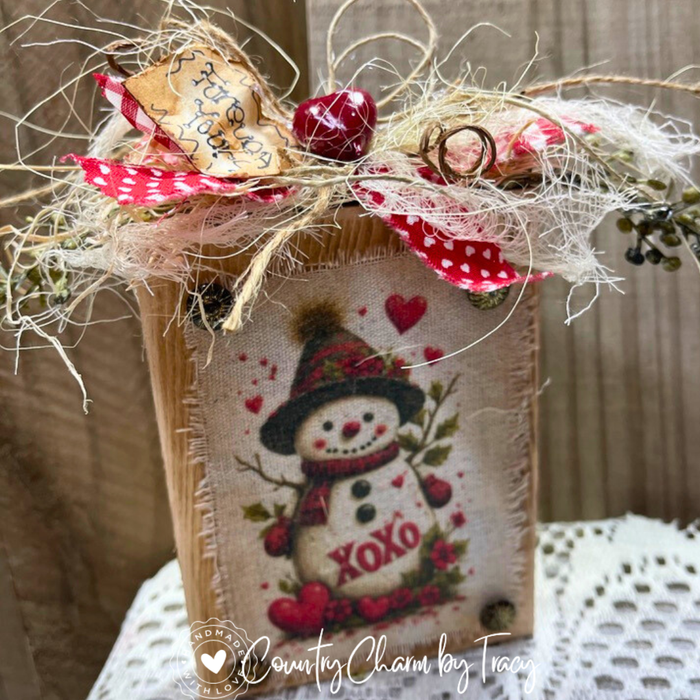 Snowman Valentine Block #1 ~ Decor Shelf Sitter
