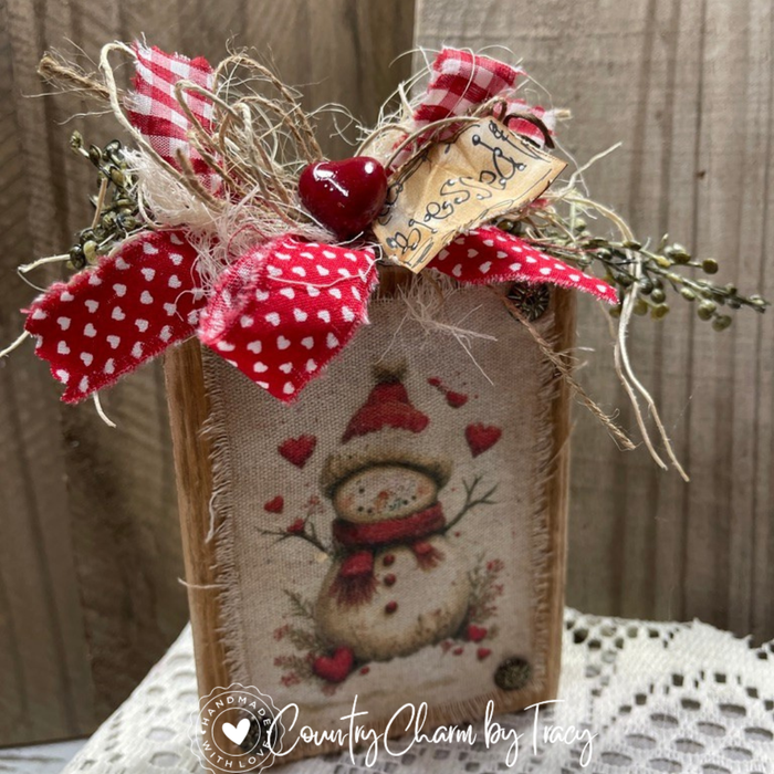 Snowman Valentine Block #3 ~ Decor Shelf Sitter