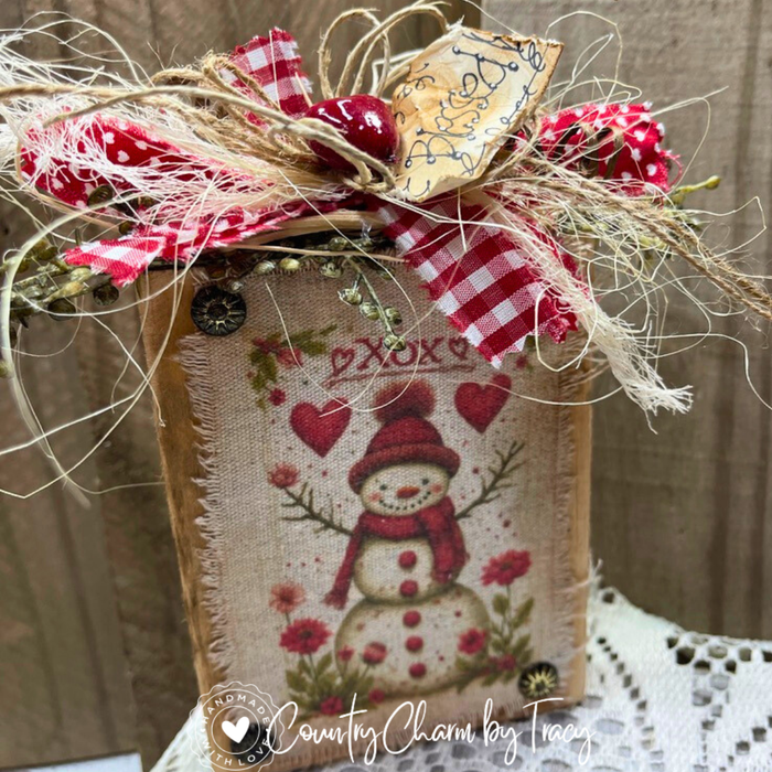 Snowman Valentine Block #4 - Decor Shelf Sitter