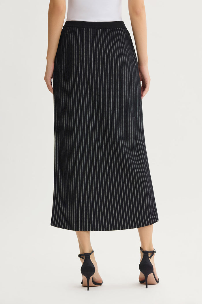 Straight Floral Soft Ribbed Knit Maxi Skirt, Black/Ivory | Ming Wang