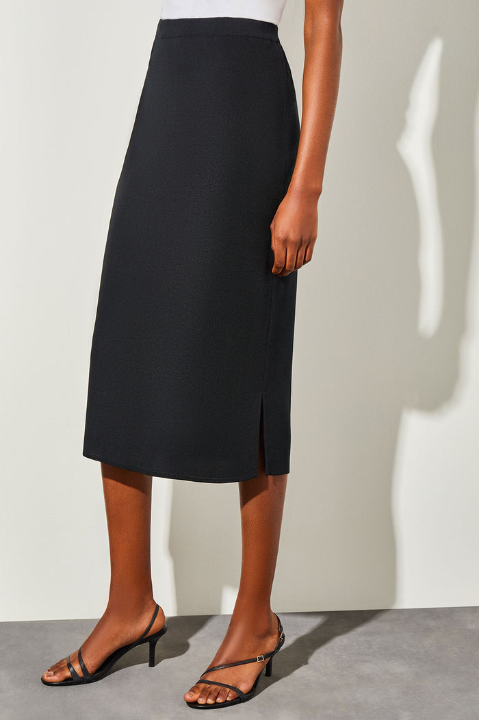 Straight Knit Midi Skirt, Black | Ming Wang