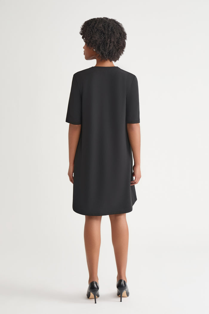 Stretch Deco Crepe A-Line Dress, Black | Ming Wang