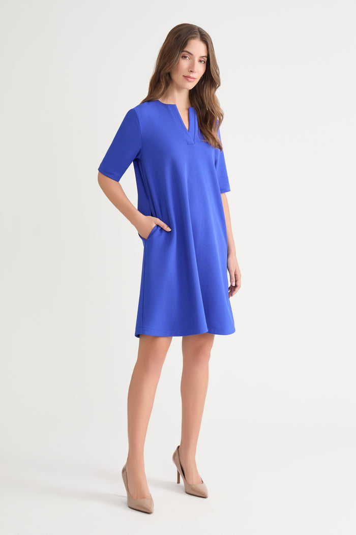 Stretch Deco Crepe A-Line Dress, Sapphire Sea | Ming Wang