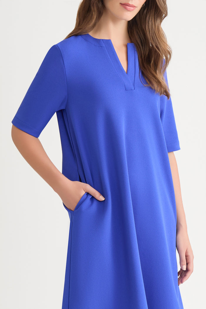 Stretch Deco Crepe A-Line Dress, Sapphire Sea | Ming Wang