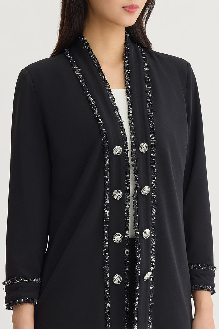 Stretch Deco Crepe Eyelash Jacket, Black/Ivory | Ming Wang