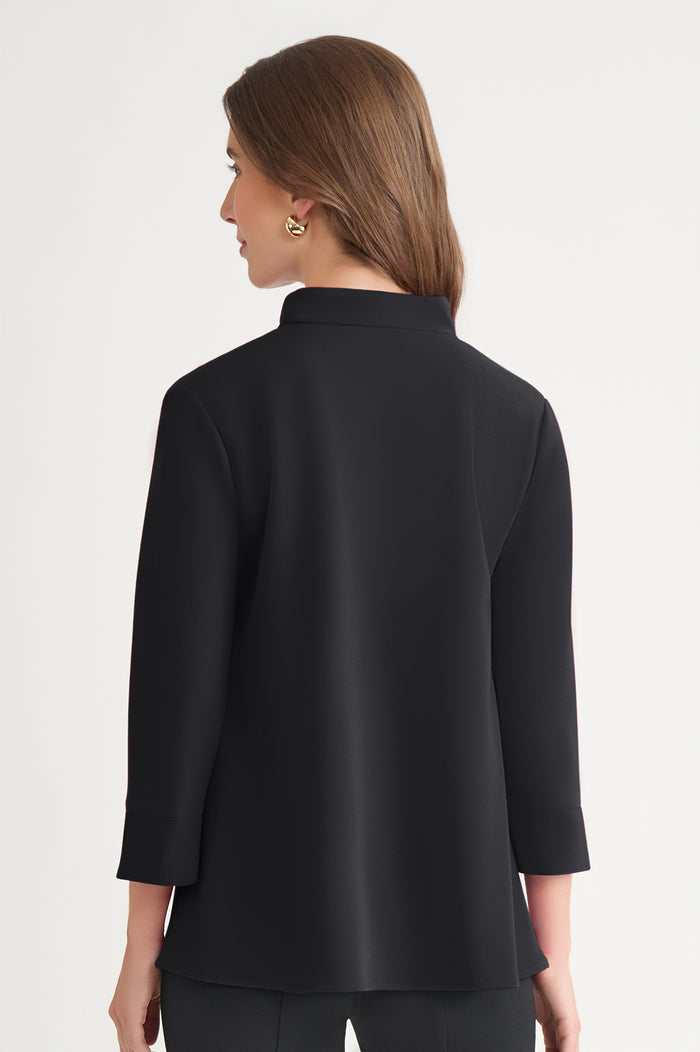 Stretch Deco Crepe Pullover Blouse, Black | Ming Wang