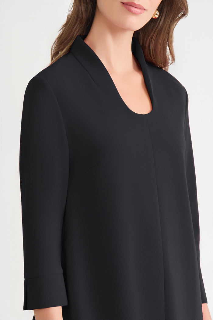 Stretch Deco Crepe Pullover Blouse, Black | Ming Wang