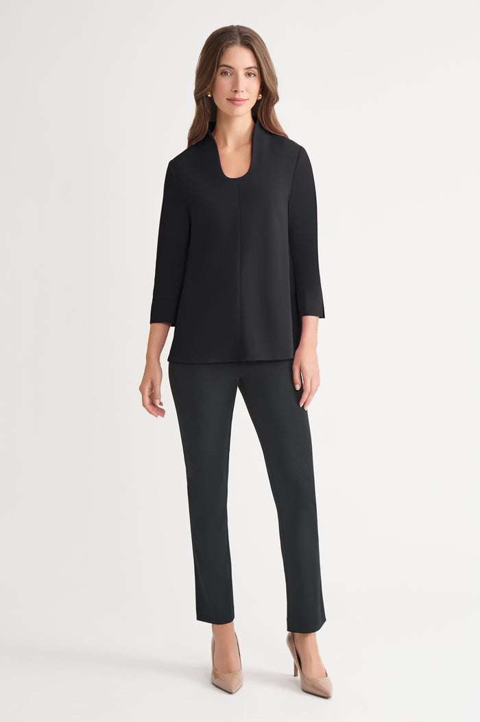 Stretch Deco Crepe Pullover Blouse, Black | Ming Wang