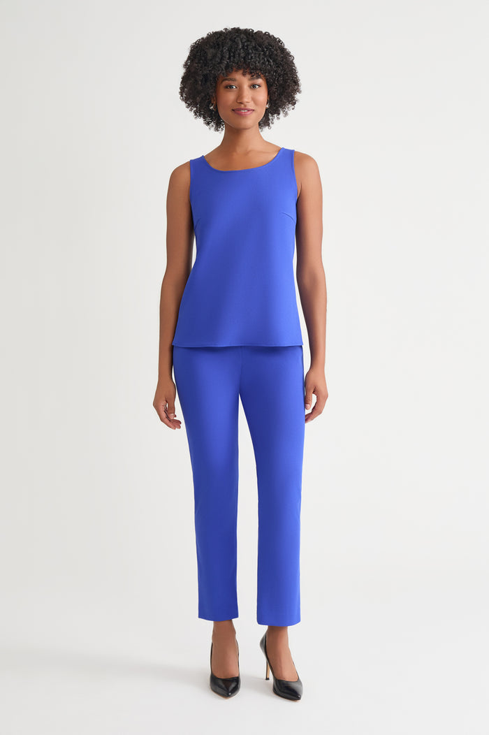 Stretch Deco Crepe Scoop Neck Tank, Sapphire Sea | Ming Wang