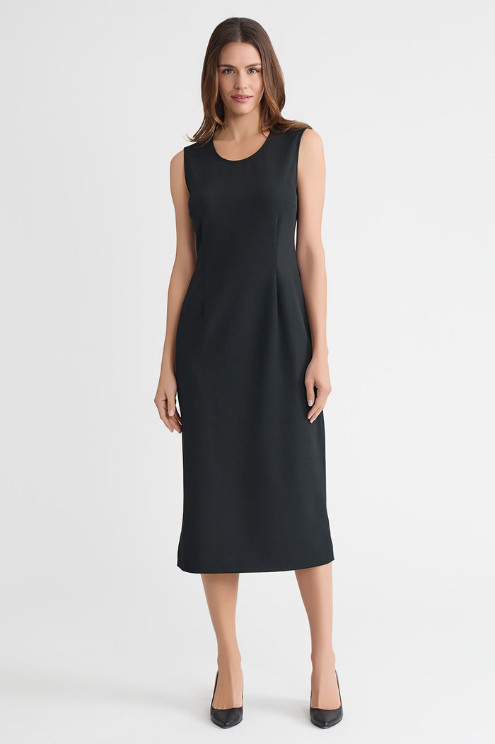 Stretch Deco Crepe Sheath Midi Dress, Black, Black | Ming Wang
