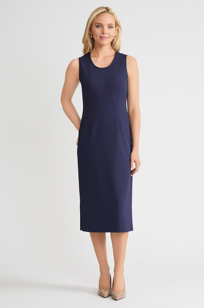 Stretch Deco Crepe Sheath Midi Dress, Indigo, Indigo | Ming Wang