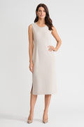Stretch Deco Crepe Sheath Midi Dress, Limestone, Limestone | Ming Wang
