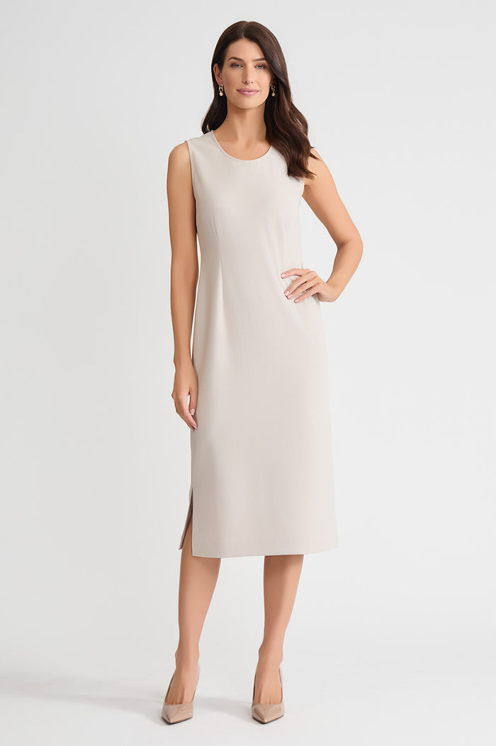 Stretch Deco Crepe Sheath Midi Dress, Limestone, Limestone | Ming Wang