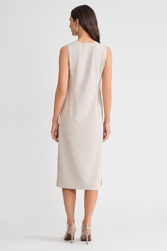Stretch Deco Crepe Sheath Midi Dress, Limestone, Limestone | Ming Wang