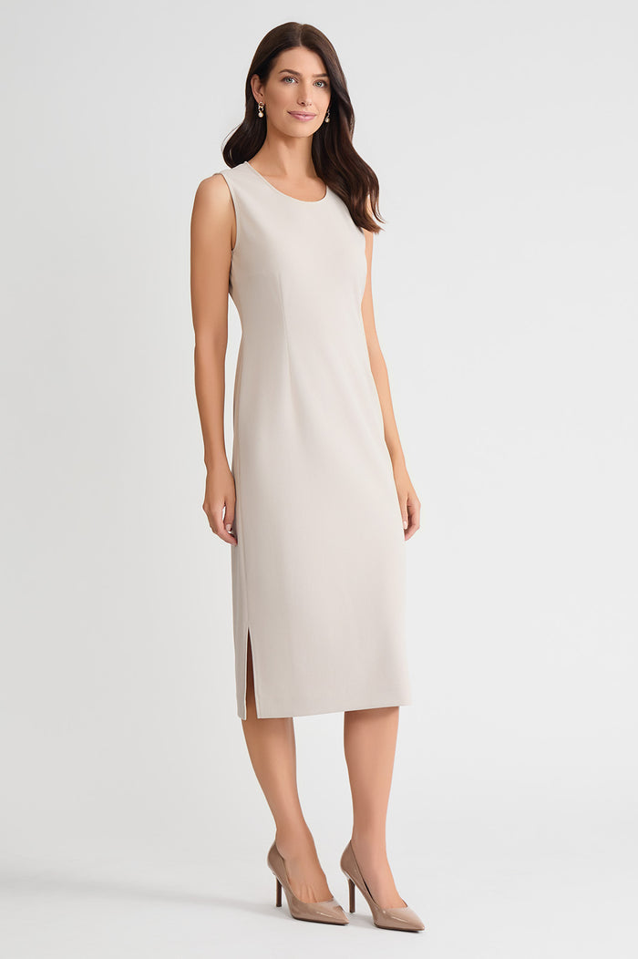 Stretch Deco Crepe Sheath Midi Dress, Limestone, Limestone | Ming Wang