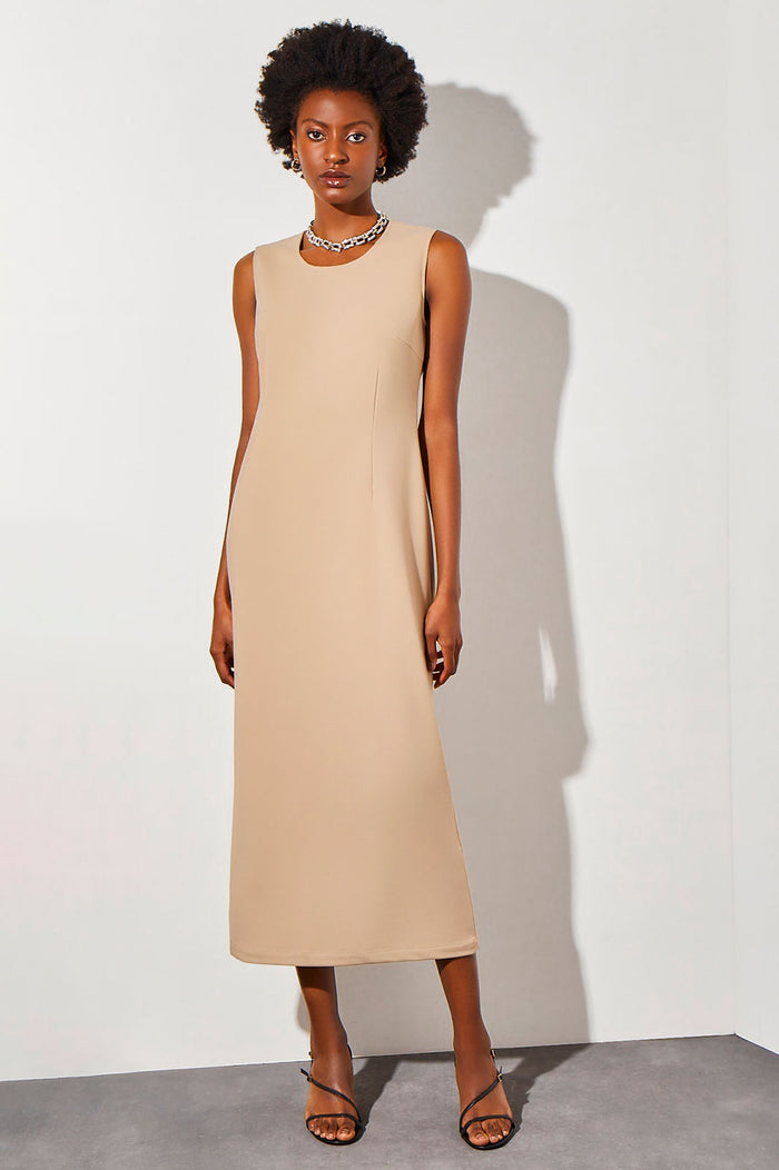 Midi Scoop Neck Deco Crepe Dress | Ming Wang