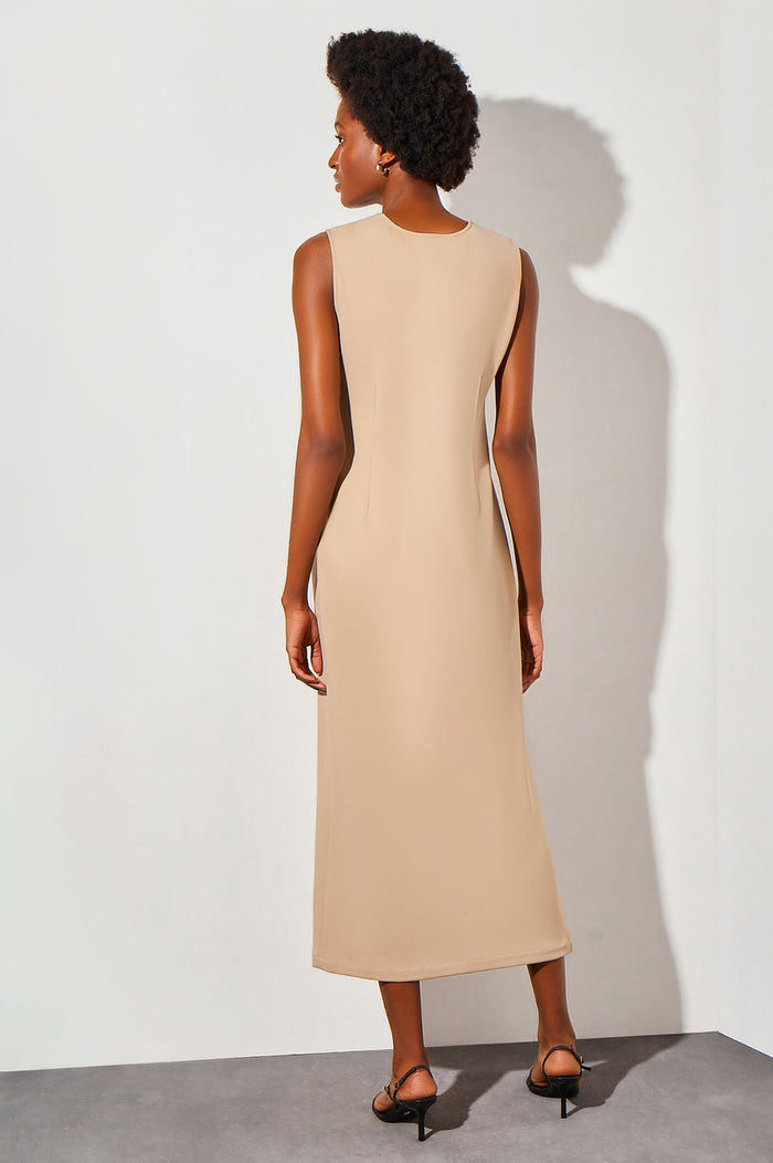 Midi Scoop Neck Deco Crepe Dress | Ming Wang