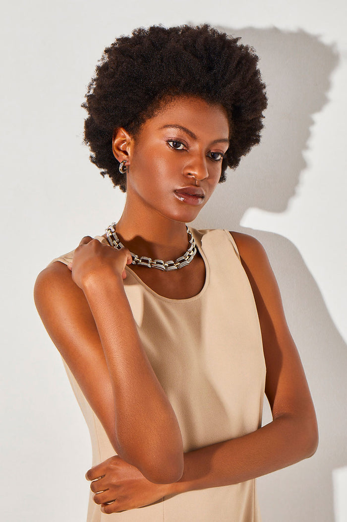 Midi Scoop Neck Deco Crepe Dress | Ming Wang