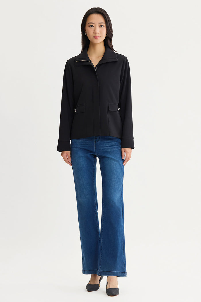 Stretch Deco Crepe Sport Jacket, Black | Ming Wang