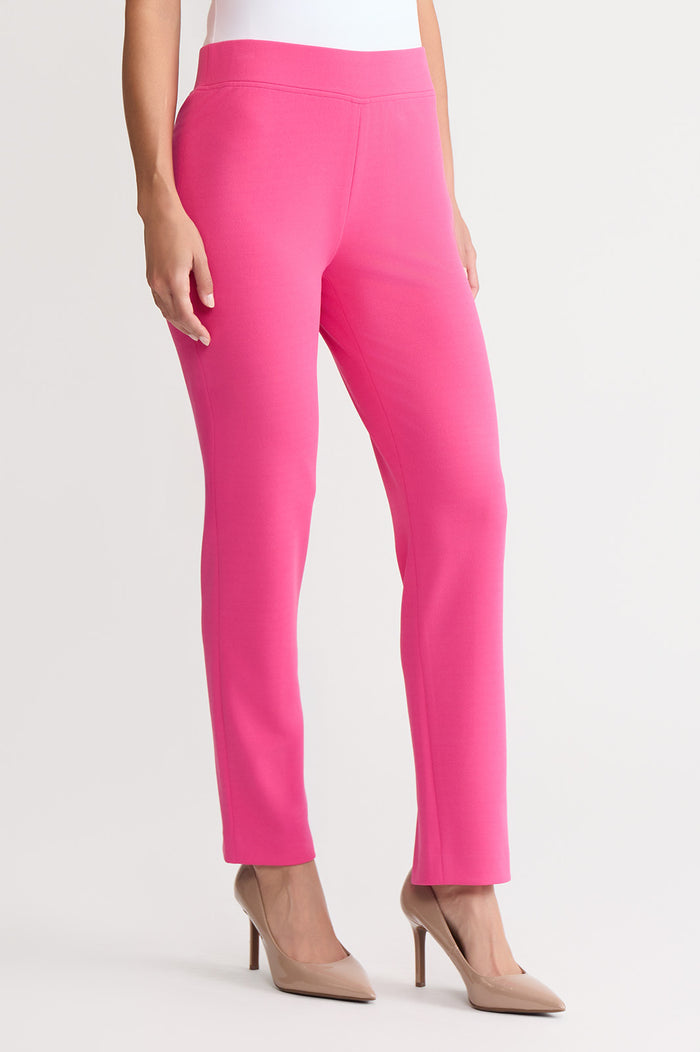 Stretch Deco Crepe Straight-Leg Pants, Carmine Rose, Carmine Rose | Ming Wang