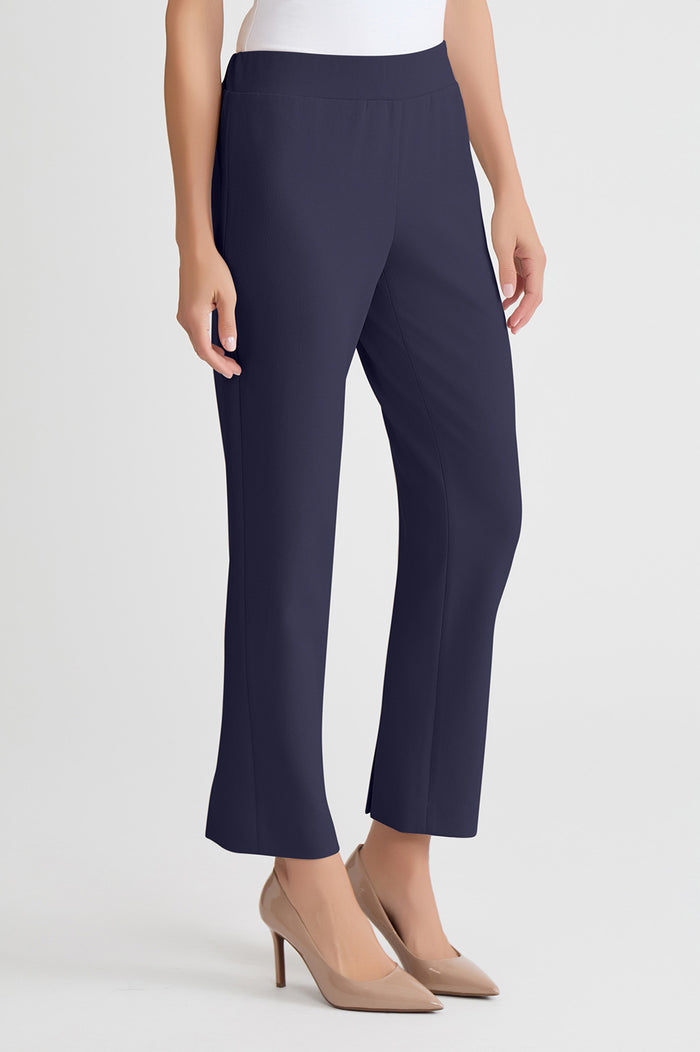 Stretch Deco Crepe Straight-Leg Pants, Indigo, Indigo | Ming Wang