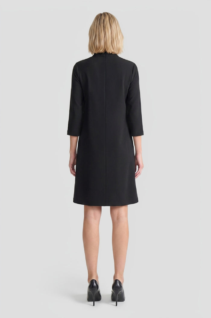 Stretch Deco Crepe Tie-Neck Tent Dress, Black | Ming Wang