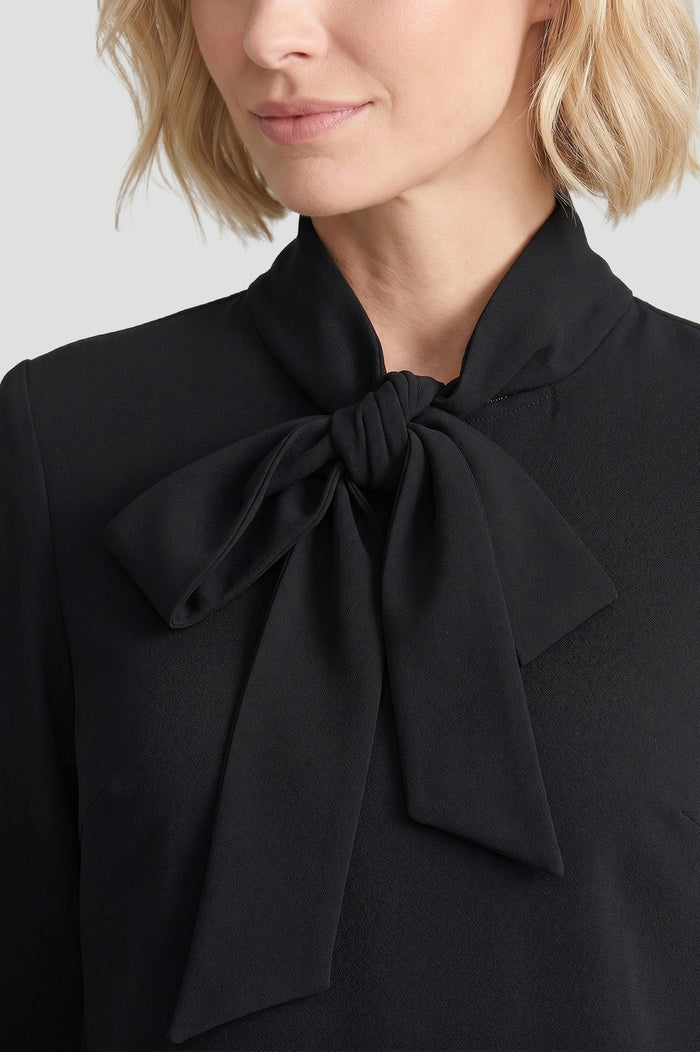 Stretch Deco Crepe Tie-Neck Tent Dress, Black | Ming Wang