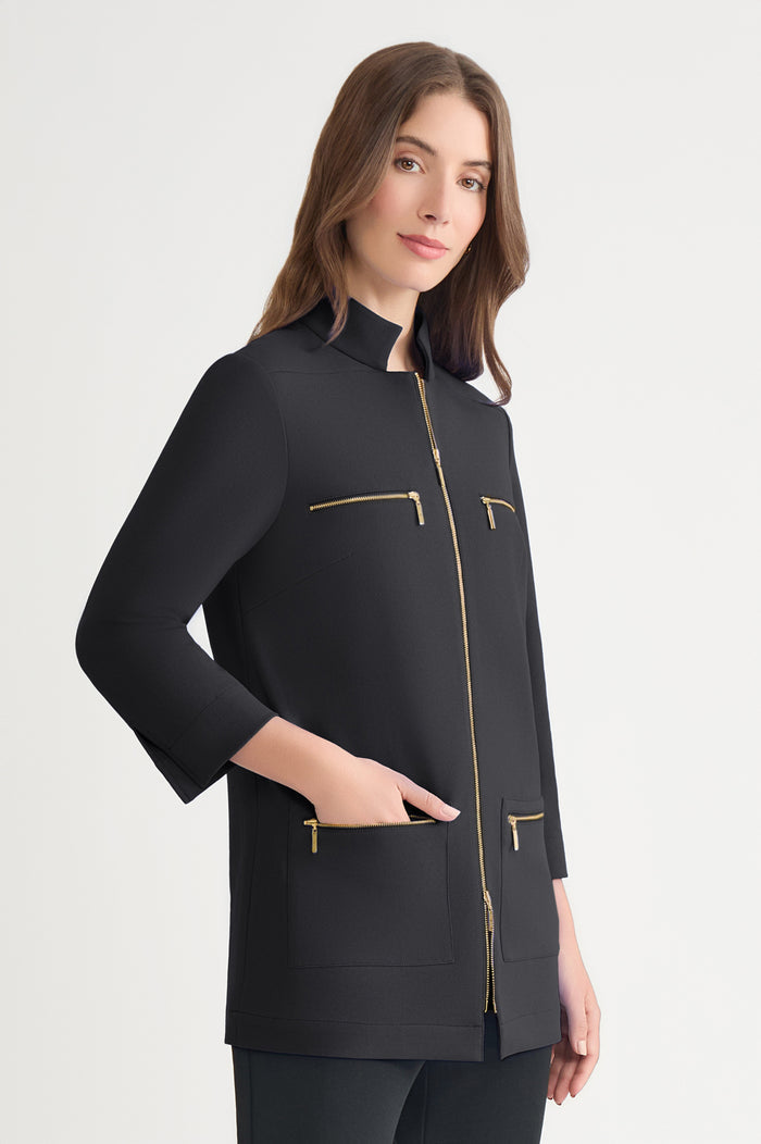 Stretch Deco Crepe Utility Jacket, Black | Ming Wang