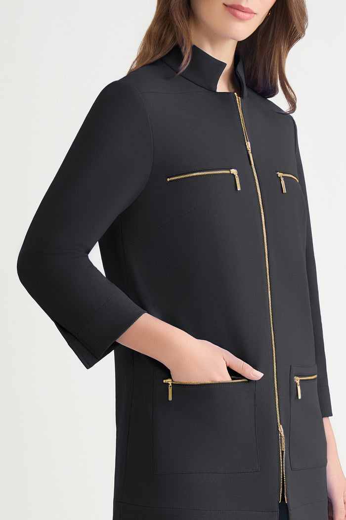 Stretch Deco Crepe Utility Jacket, Black | Ming Wang