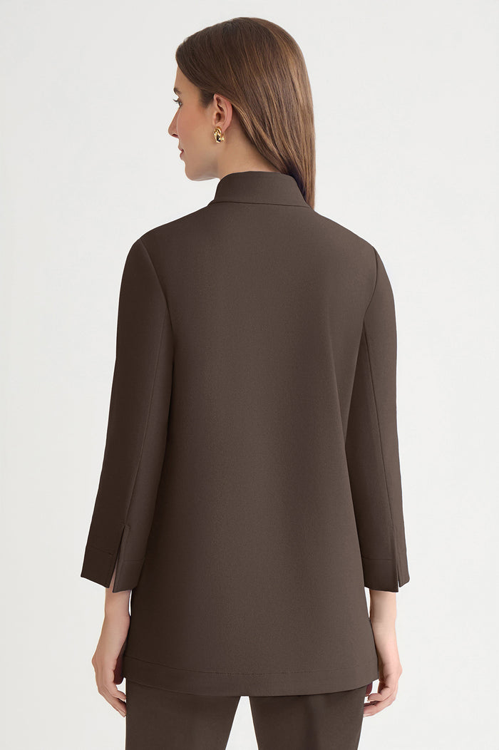 Stretch Deco Crepe Utility Jacket, Dark Umber | Ming Wang