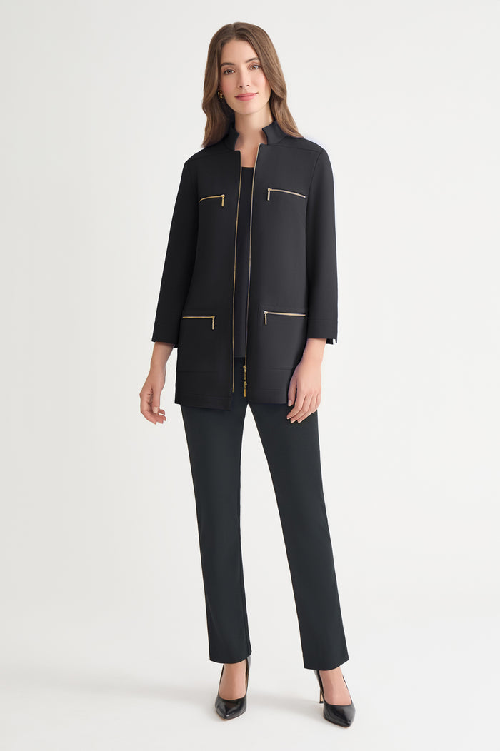 Stretch Deco Crepe Utility Jacket, Black | Ming Wang